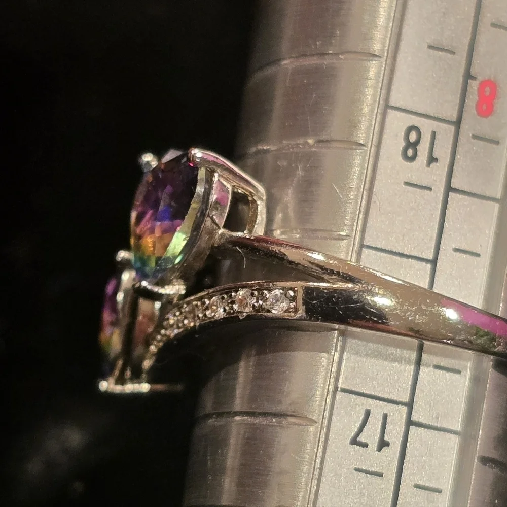 Sterling Silver Rainbow Topaz CZ Heart Ring Size 7.25
